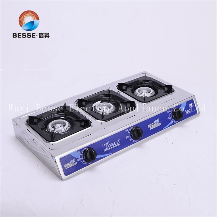 Portable Elegant Silver 3 Burner Gas Stove Cooker (ZG-3092B)